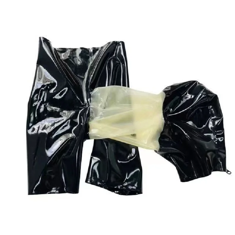 New sexy plus big Men Latex Rubber Fetish Shorts Underwear with an Attached Anal Sheath Front Zipper