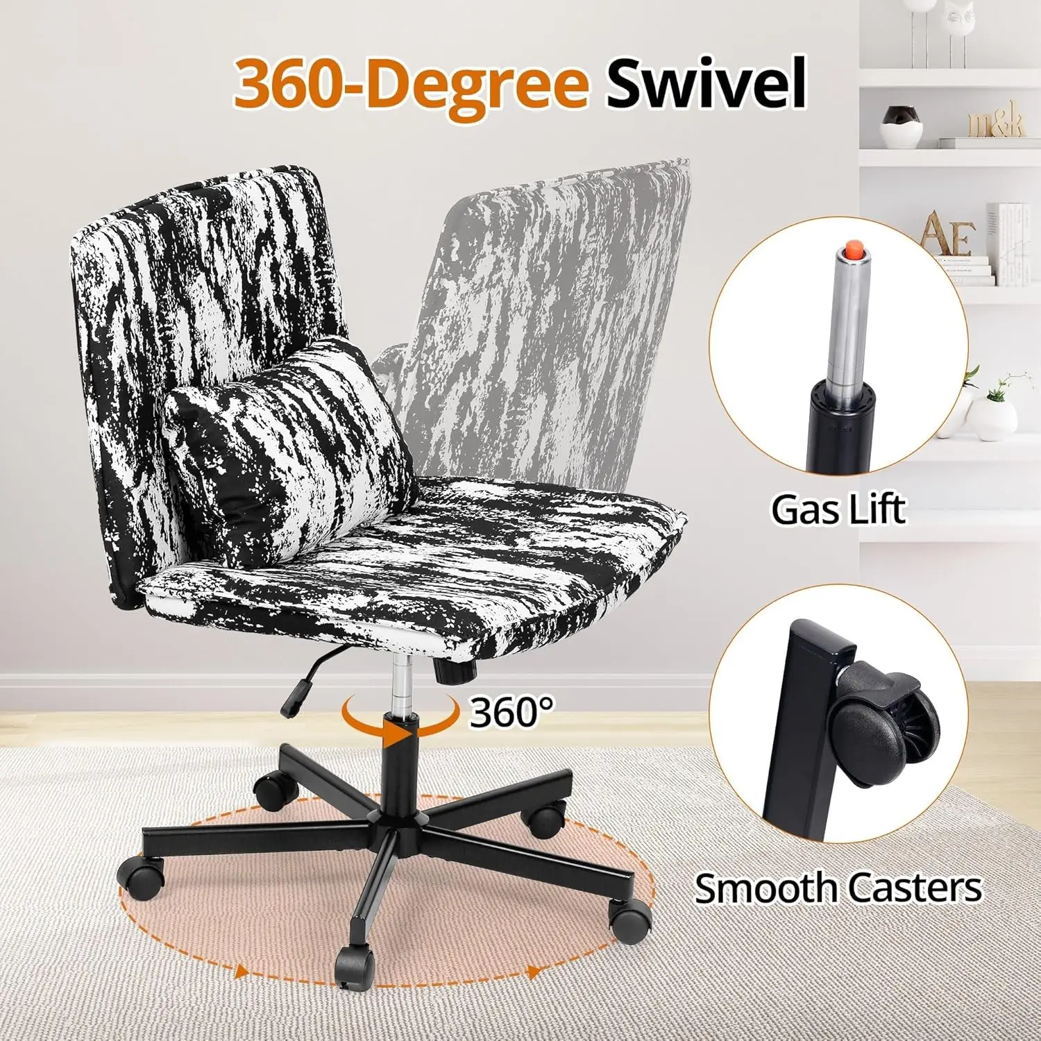 

Criss Cross Office Chair With Wheels & Pillow, Adjustable Swivel Vanity Chairs With Soft Thick Cushioned, Ergonomic Armless