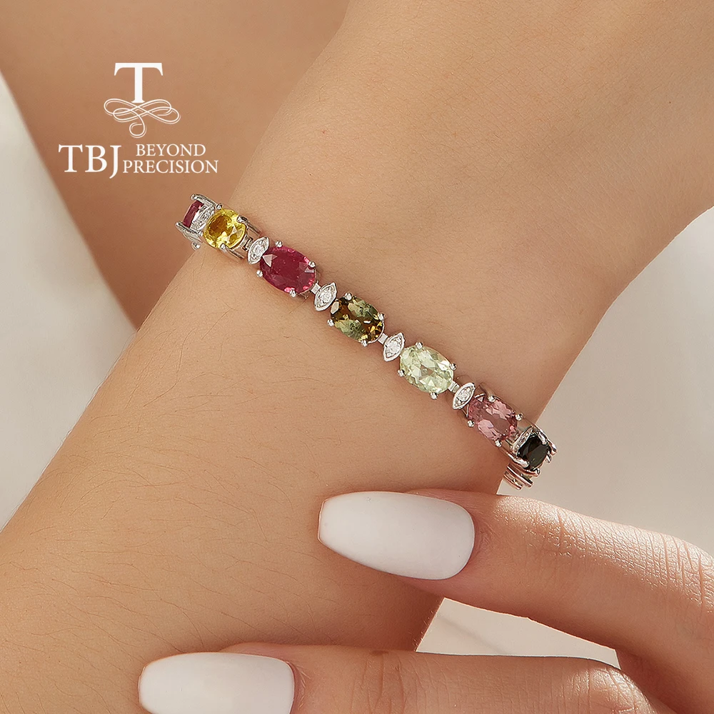 Trendy Bracelet Natural Fancy Color Tourmaline Gem Silver Luxury Jewelry for Ladies & Girls Dating & Parties fine Jewelry Gift