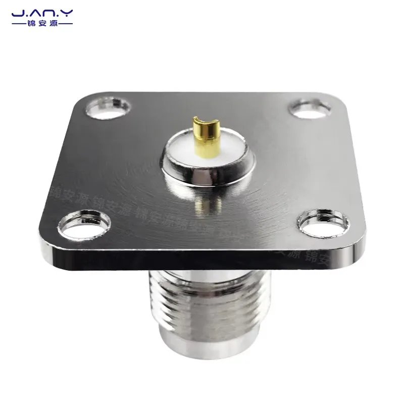 Copper TNC/L12 male/female headband flange fixed RF high frequency coaxial connector four hole square plate welding signal seat