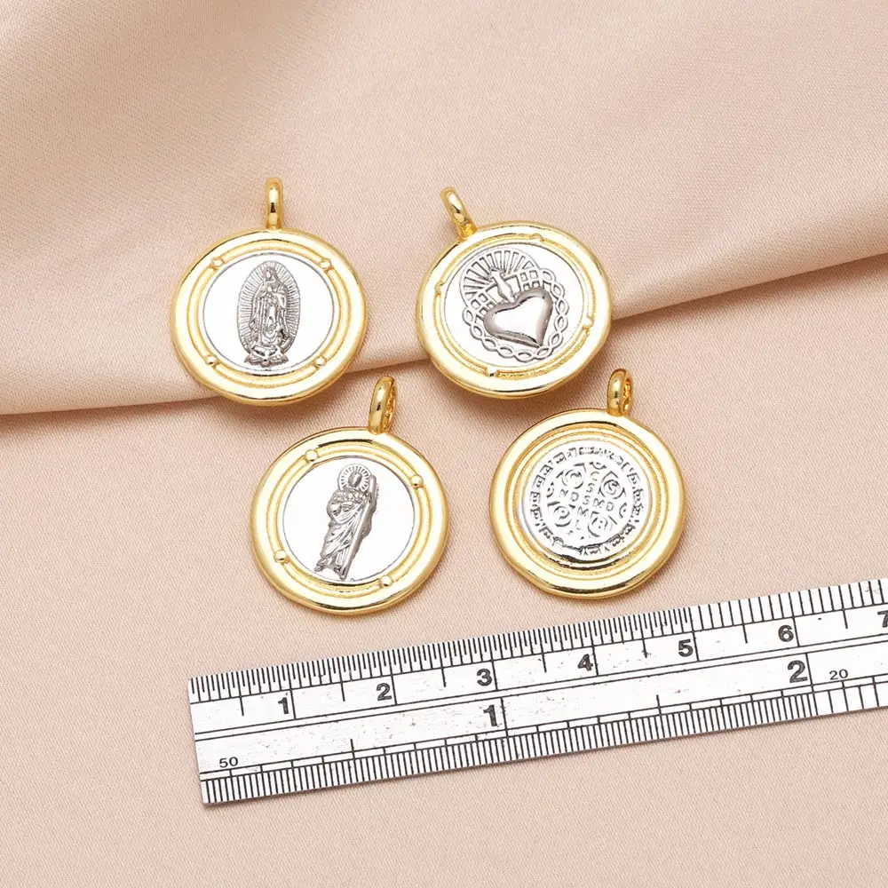 OCESRIO Trendy Brass Virgin Mary Medal Pendant for Necklaces Copper Gold Plated San Benito Jewelry Making Component pdtb813