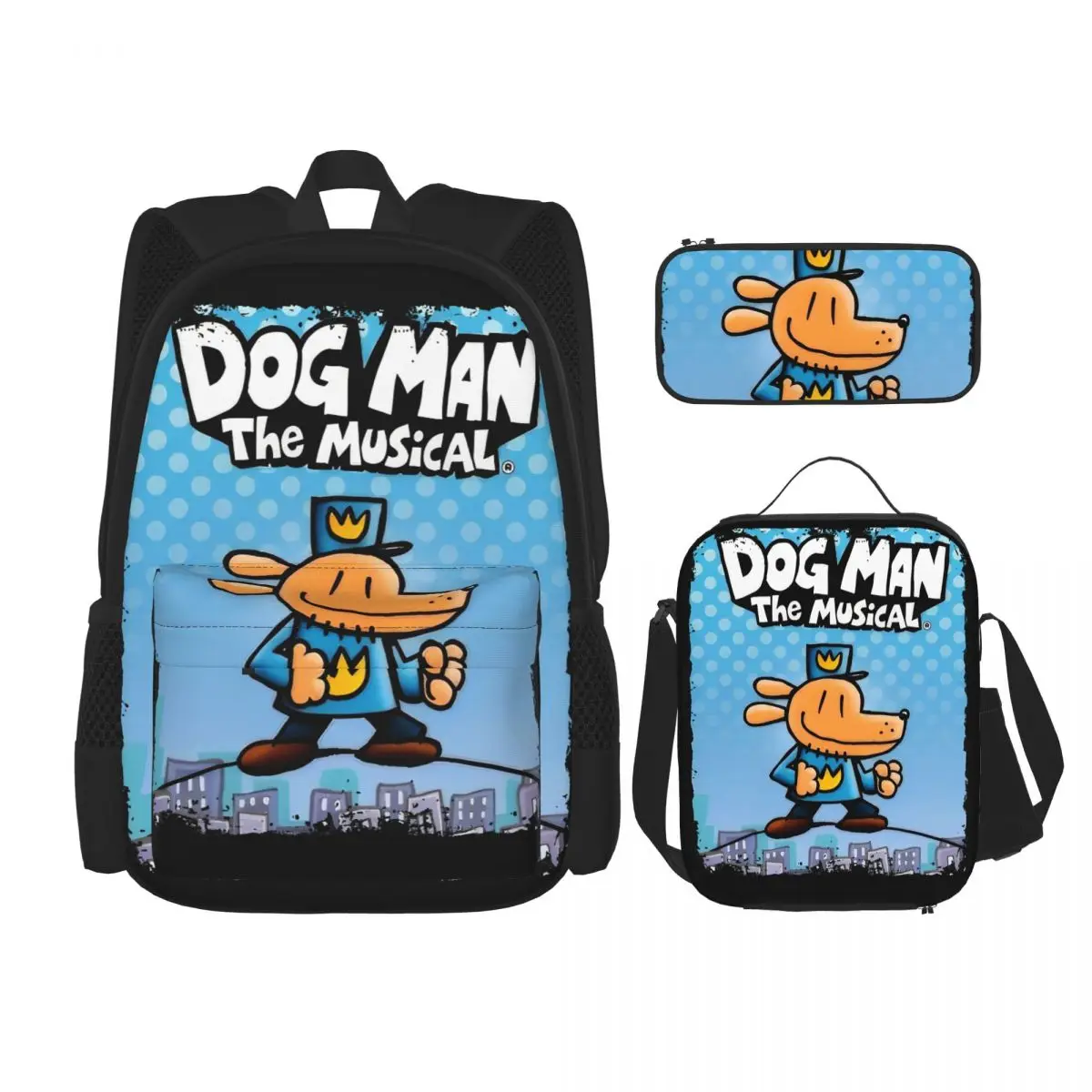 

Cute Cartoon Dogman Adventure Animati 3pecs/set Backpack for Student Dog Man Laptop Daypack Lunch bag Pencil Case