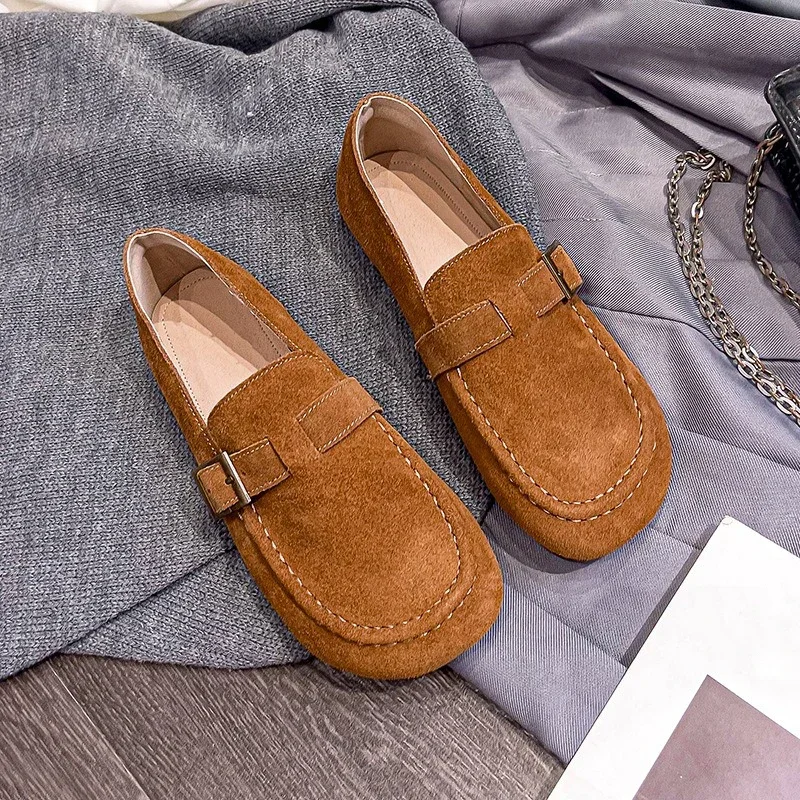 2024 New Fashion Cow Suede Flats Soft Soles Moccasins Daily Slip-On Women Shoes Outdoor Driving Loafers Comfortable Casual Shoes