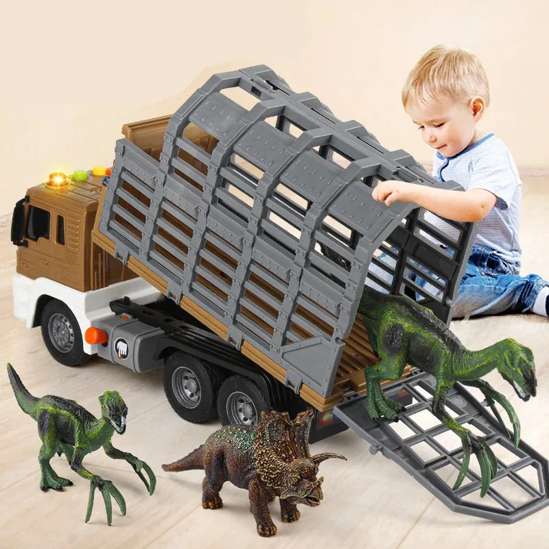 

TEMIKIDS Dinosaur Dump cage Sound and Light Trucks with 4 Dinosaurs Friction-Powered Toy Truck B240