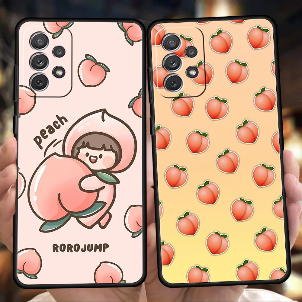 Casing ponsel kartun buah persik, kantung pelindung silikon untuk Samsung Galaxy A55 A35 A15 A14 A25 A54 A51 A71 A72 A73 A32 A52 A52S A41 5G