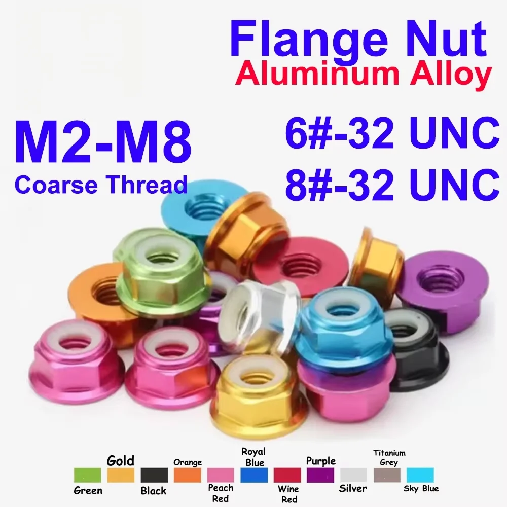 M2 M2.5 M3 M4 M5 M6 M8 Coarse 6#-32 8#-32 UNC Thread Aluminum Nylon Insert Self-locking Flange Nuts RC Car Accessories