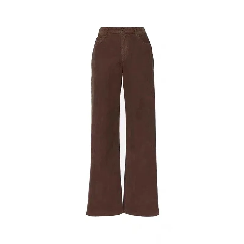 The*R0w Winter Women Pants Wide Leg Cotton Brown Oversize Floor Length Casual Fashion OOTD Pocket Corduroy