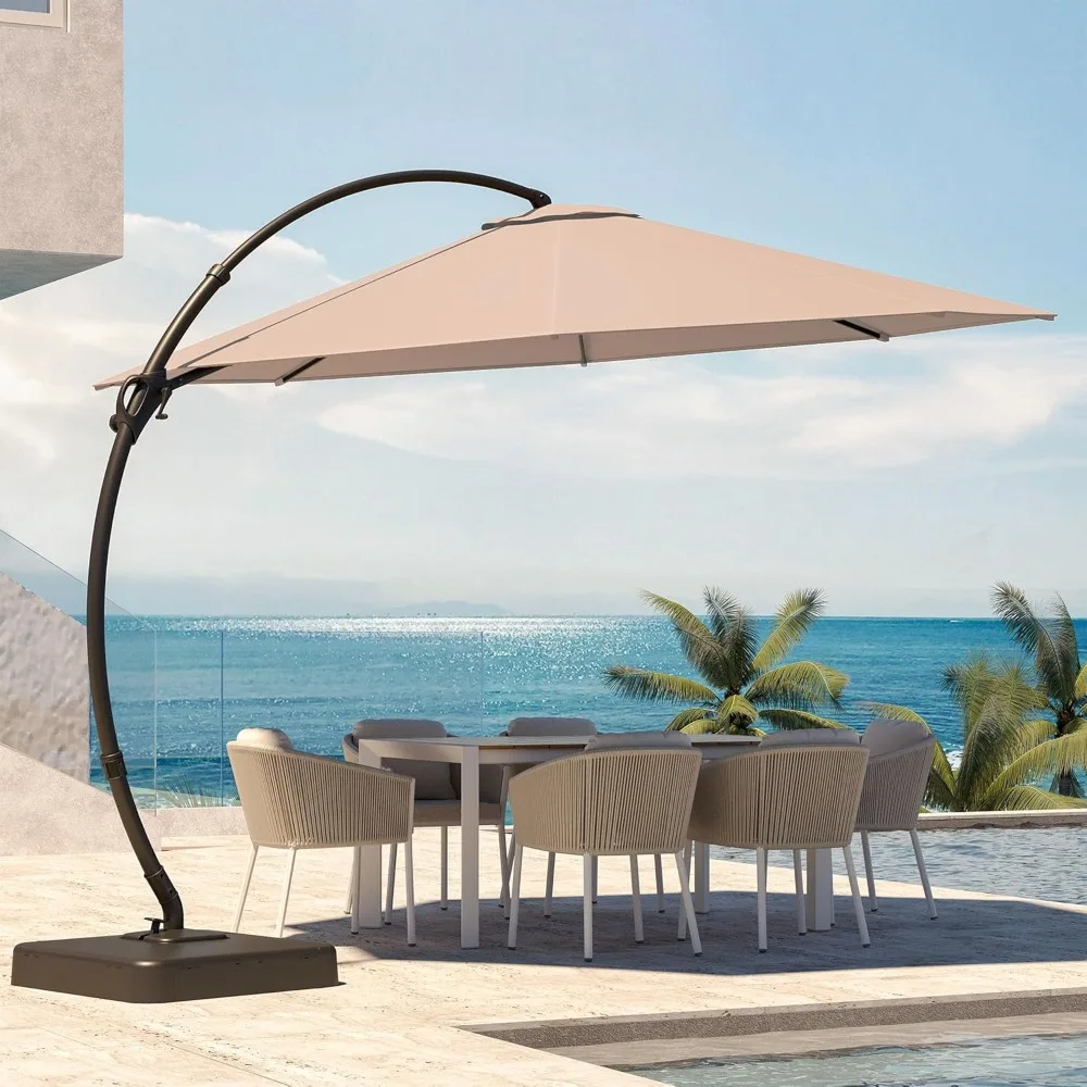 

Outdoor Patio Umbrella with Base, 12FT Large Deluxe Curvy Cantilever Umbrella Offset Umbrella with 360° Rotation, Customized
