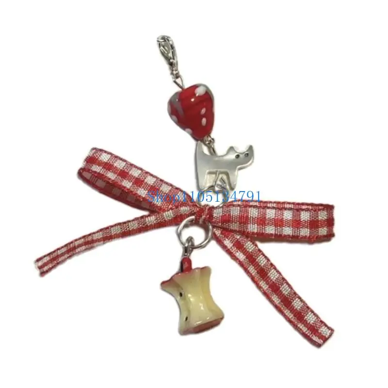 98km Phone Charm Keychain Crystal Bead Keychain Women Dessert Pendant Keyring