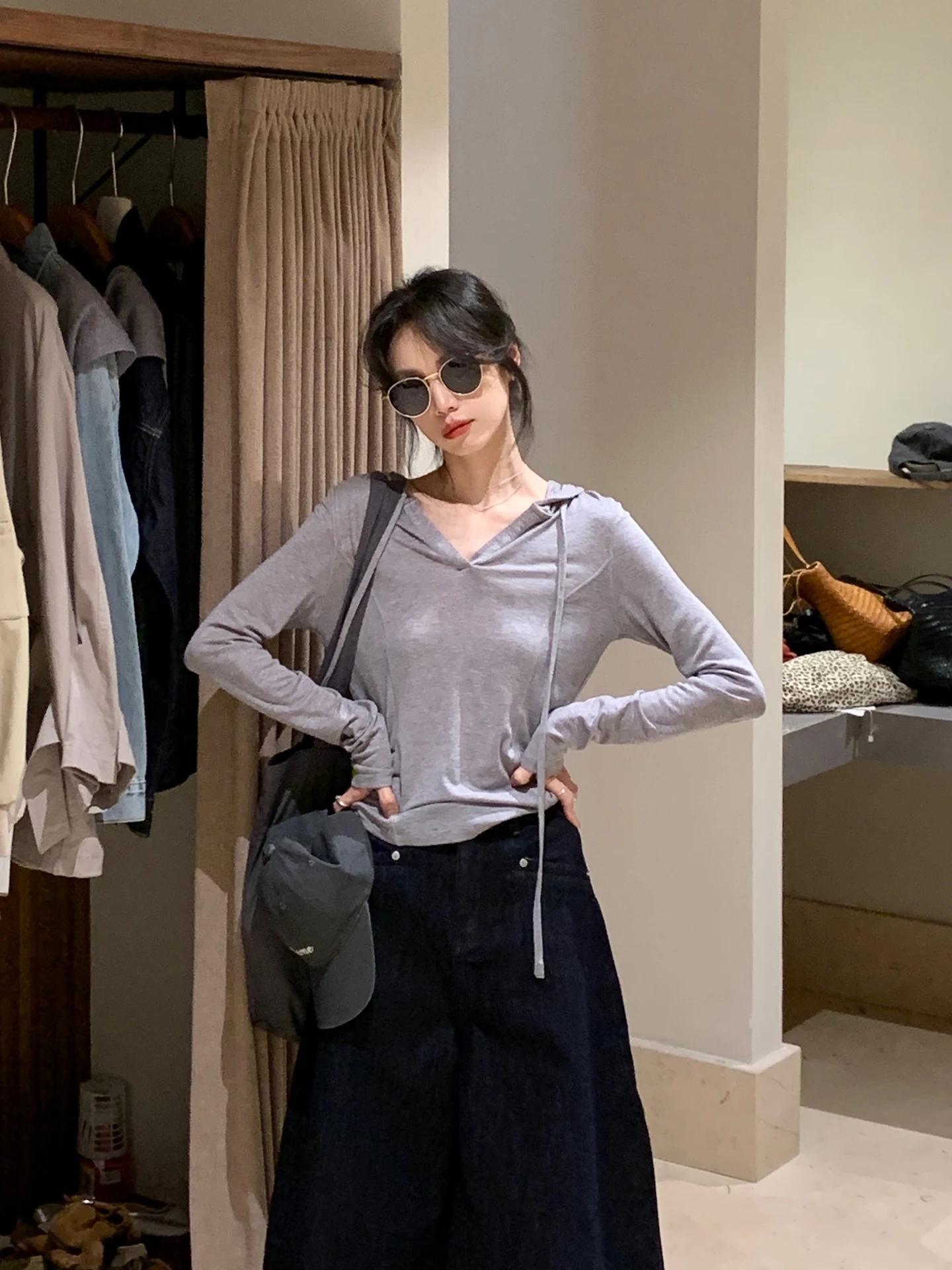 

BRIVIN Korean Sle Women's Knitted Wool Hat Sweatirt Thin Base Layer Top V-Ne Long Sve Loose Fit Spring New Arrival