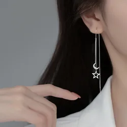 Trend Long Wire Tassel Thread Chain Climb Hollow Star Moon Pendants Drop Earrings Women's Straight Hanging Earings Jewelry
