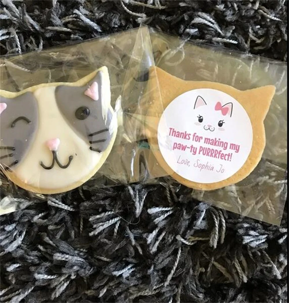 50PCS Cat Face Stickers, Kitty Party, Kitten Theme, Girl Cat, Cat with Bow, Cat Labels, Cat Birthday, First Birthday, Cat Lover,