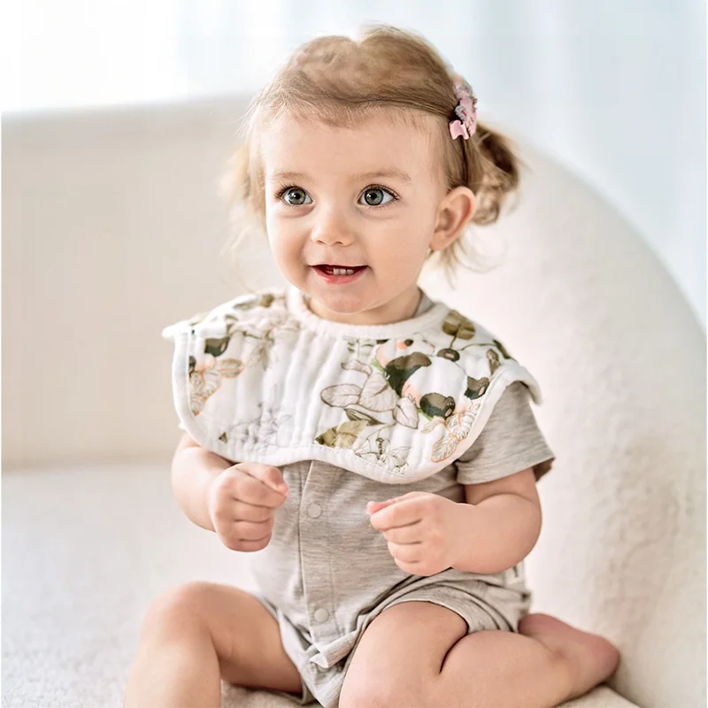 Baby Muslin Bib 100% Cotton Gauze Drool Bib Breathable Soft Newborn Infant Feeding Bib 4 Layer 6 Layer