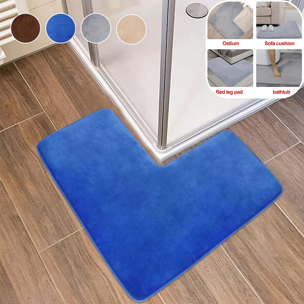 L-Shape Solid Color Coral Velvet Floor Mat Bathroom Floor Mats Ultra Non-Slip Water Absorbent Rugs Alfombrillas De Baño 4Colores