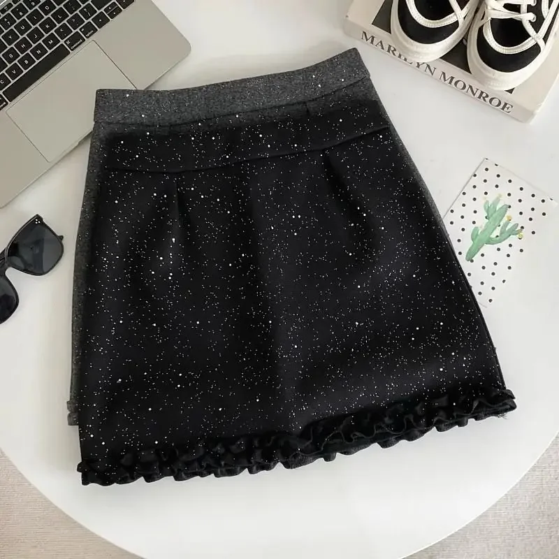 Thicked Mini Skirt Women Tweed Ruffles Saia Autumn Winter High Waist Tunic Bodycon Skirts Korean Juper 2026 Faldas Mujer De Moda