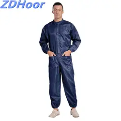 Mens Dustproof Jumpsuit Anti-static Coveralls Stand Collar Front Zip Full-body Overalls One Piece Uniform for Workshop Worker