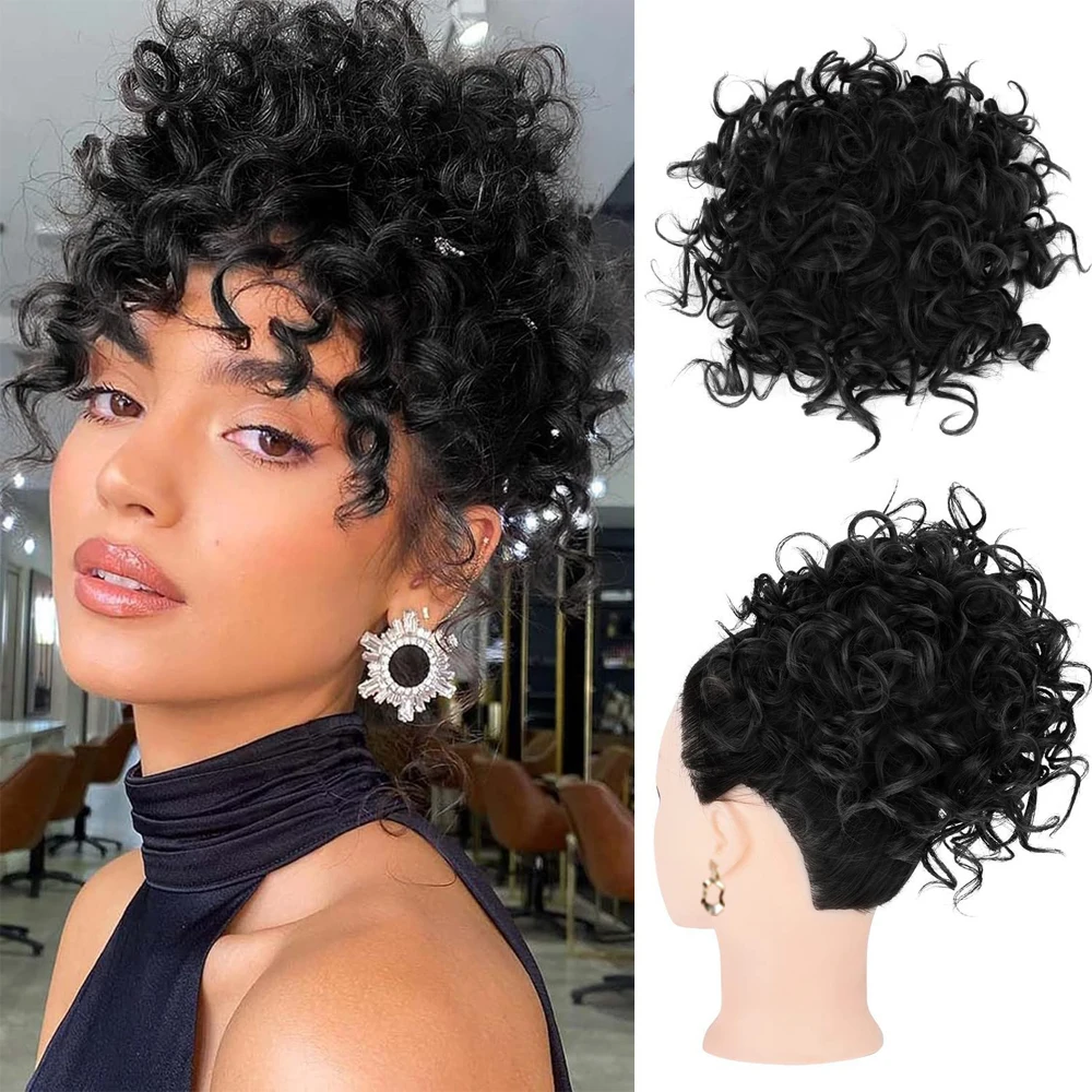 Synthetic Messy Bun Hair Piece 60g Elastic Drawstring Loose Wave Curly Hair Buns Hair Piece Extensions For Women Dark Brown