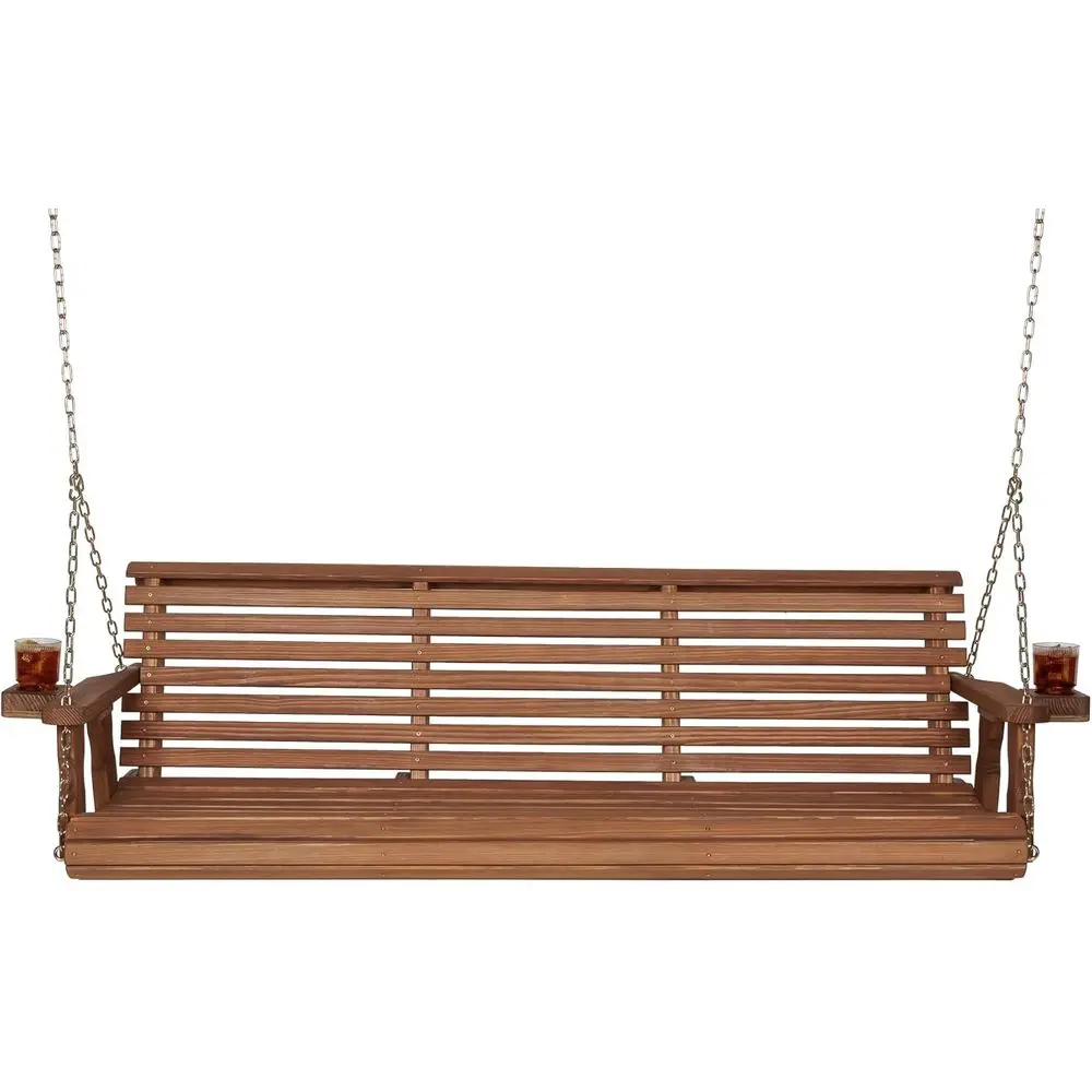 

6-Foot Oak Stained Roll Back Porch Swing with Cup Holders - Amish Crafted, USA-Made, Holds 700 Lbs