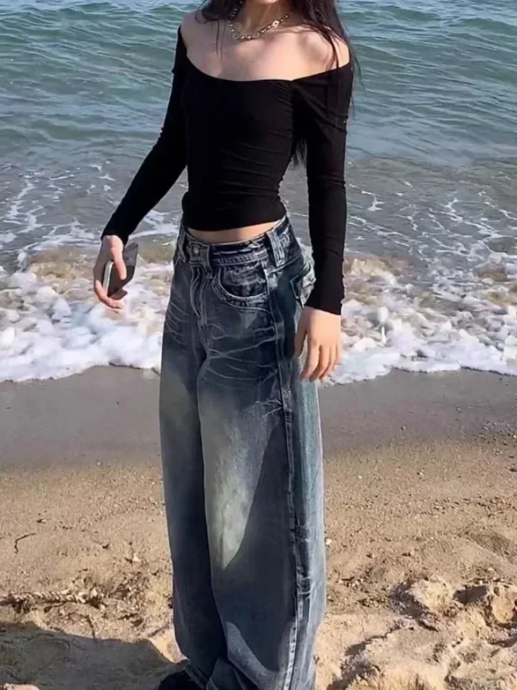 Y2k 2000s Vintage Baggy Jeans Woman Harajuku Streetwear Oversize Denim Pants Korean Style Gyaru Grunge Hip Hop Trousers