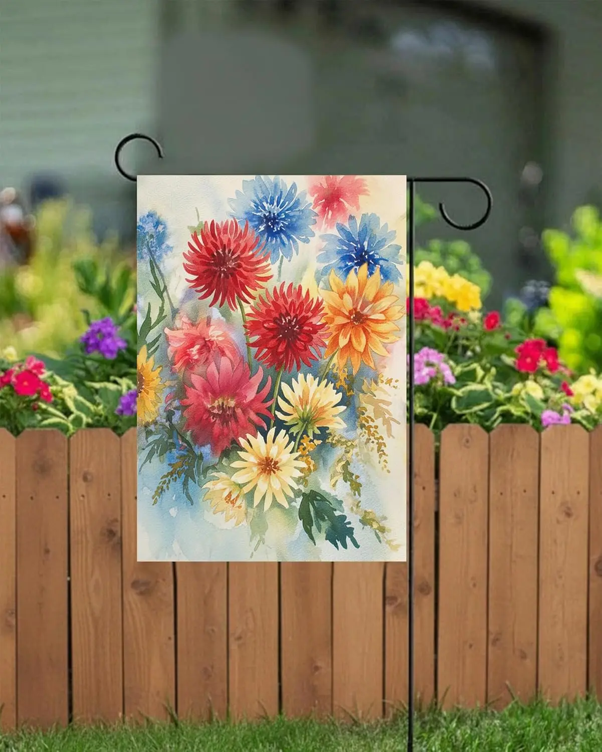 Seasonal Watercolor Summer Spring Floral Flowers Colorful Dahlias Garden Yard Flag 12 x 18 Inch, Double Sided Outdoor Decora WWP