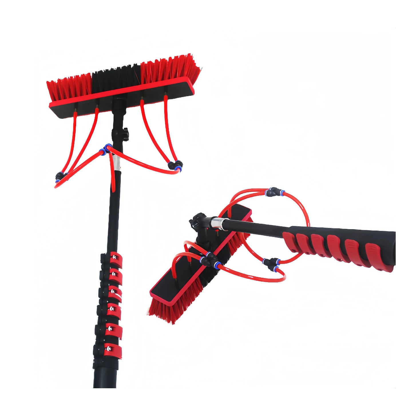 100% Carbon Fiber Telescopic Water Fed Pole Kit with Multi-Brush Heads, Customizable Length & Connectors
