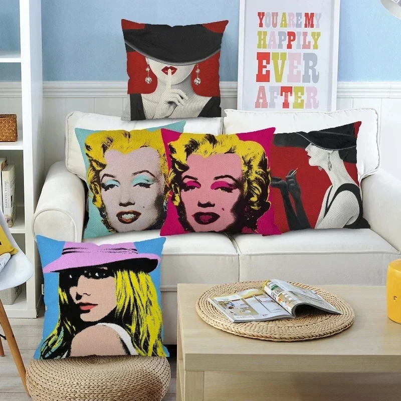 Marilyn Monroe Audrey Hepburn American POP Art Cushion Covers Portrait Painting Pillowcase Bedroom Decorative Pillows For Sofa