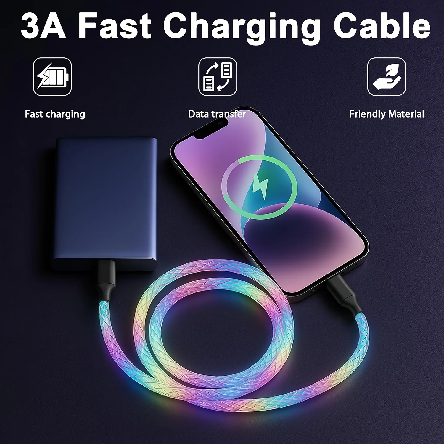 120W Flowing Led Luminous RGB USB A To Type C Charging Cable Sync Data Usb Cable for IPhone 17 16 15 Pro Huawei Samsung Oppo