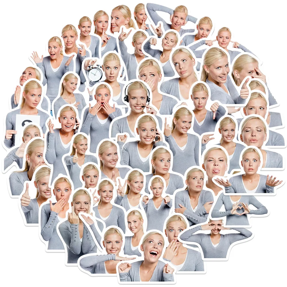 10/30/50pcs Blond Hair Women Funny Meme Stickers Graffiti PVC Waterproof DIY Decoration Phone Notebook Bike Laptop Decals Toys