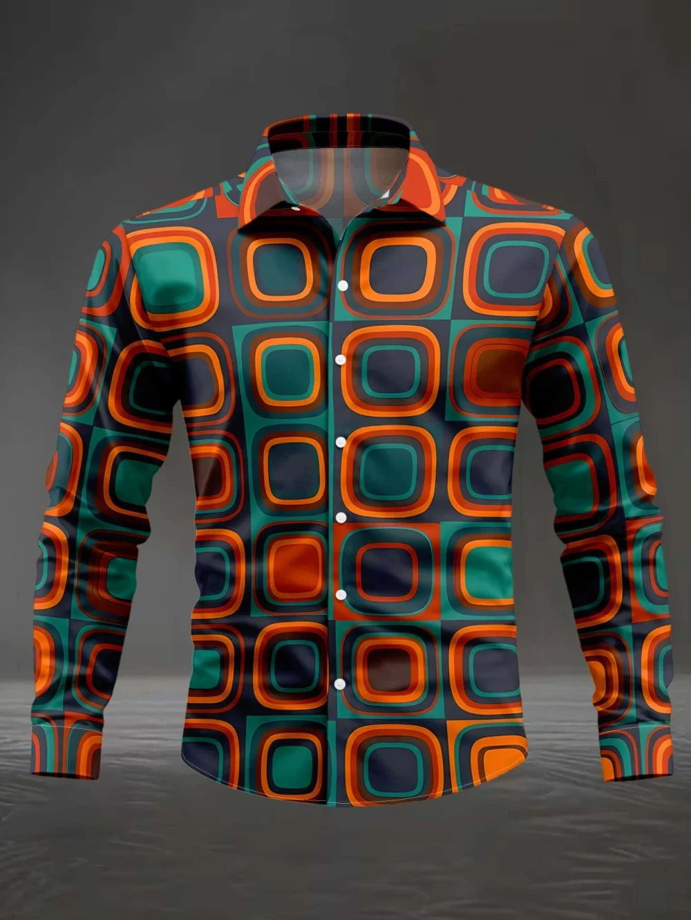 Vintage 70s Disco Party Men's Long Sleeves Shirt Fashion Casual Button Geometric Shape Print Machine Washable Y2k Men Clothing