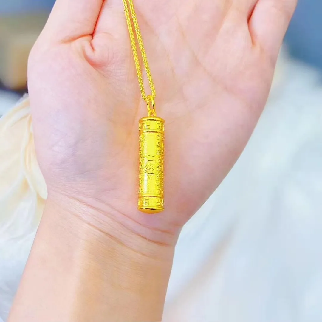 

9999 24K real gold heart cylindrical pendant high-end sweater chain pendant versatile temperament jewelry gift