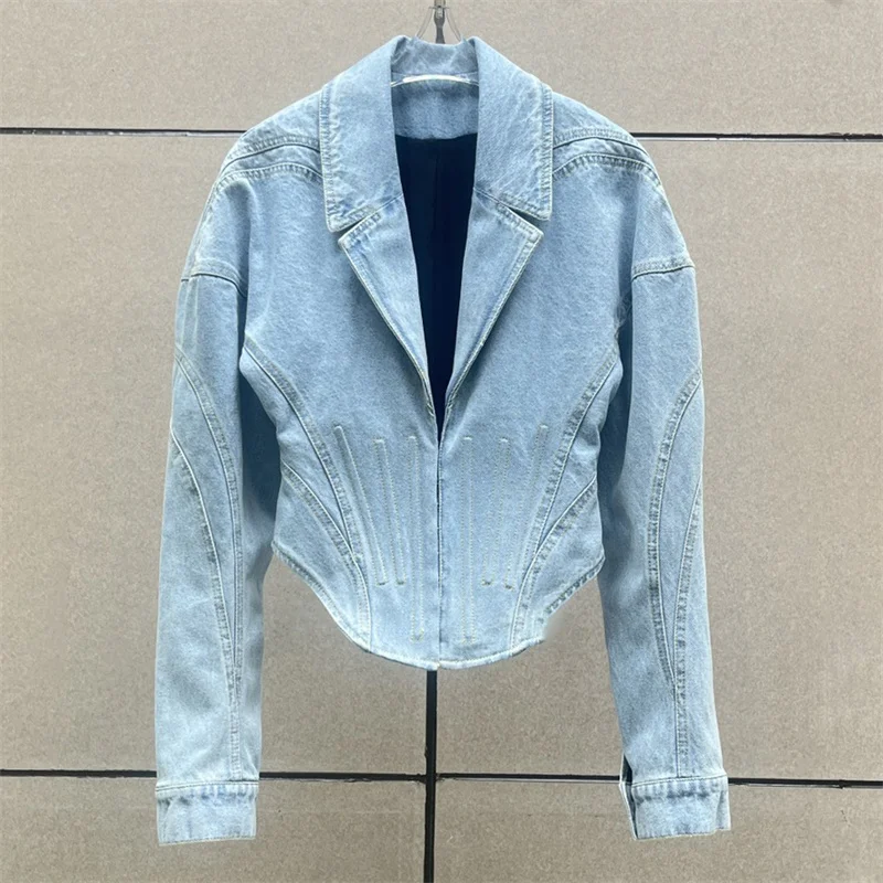 Jackets for women 2024 Summer New Retro Wash Pure cotton Denim jacket Fish bone splicing slim fit Women\'s coat long sleeved top