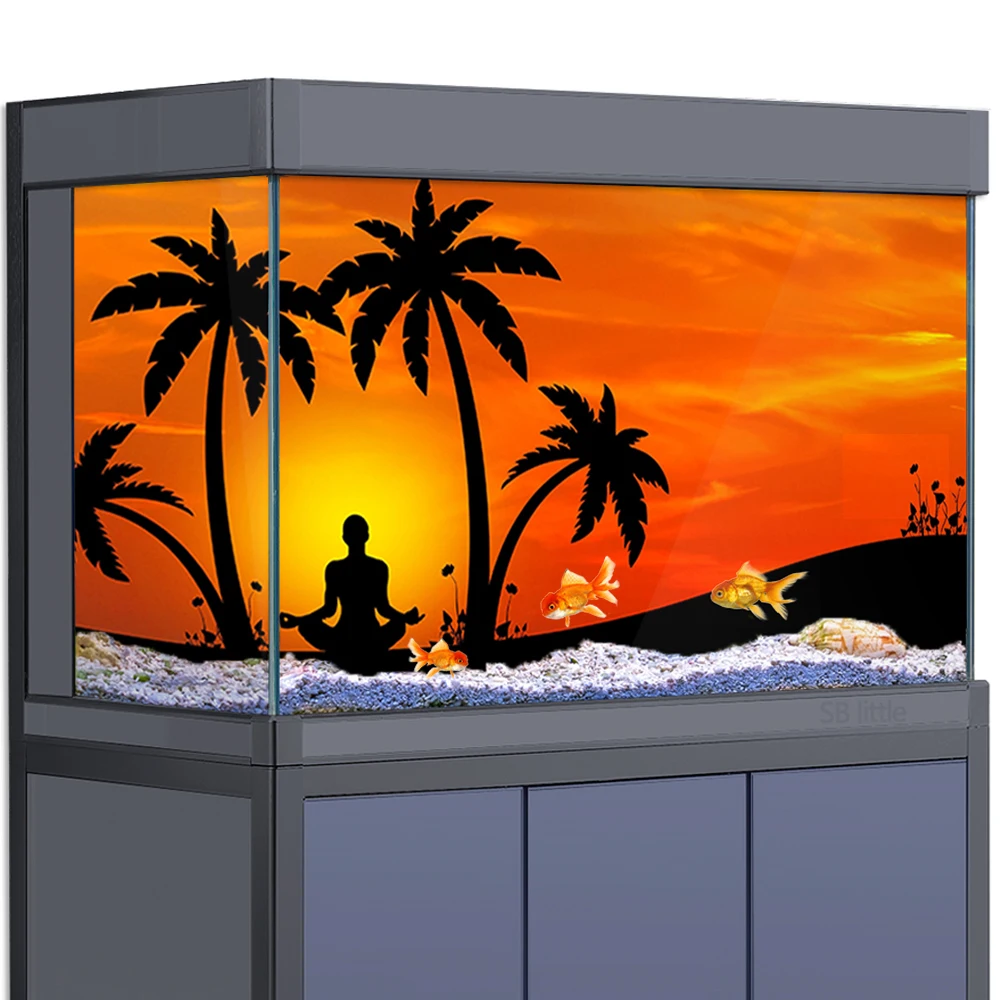 Aquarium Background Sticker Decoration for Fish Tanks, Meditation Yoga Silhouette HD 3D Poster 5-55 Gallon  Reptile Habitat