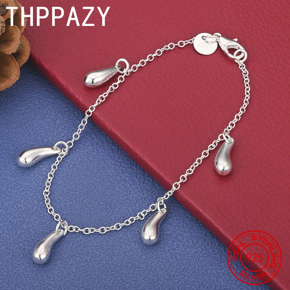 

THPPAZY 925 Sterling Silver Water Drop Bracelet For Men Women Fashion Charm Cute Jewelry Gift Luxury Wedding Engagement Party
