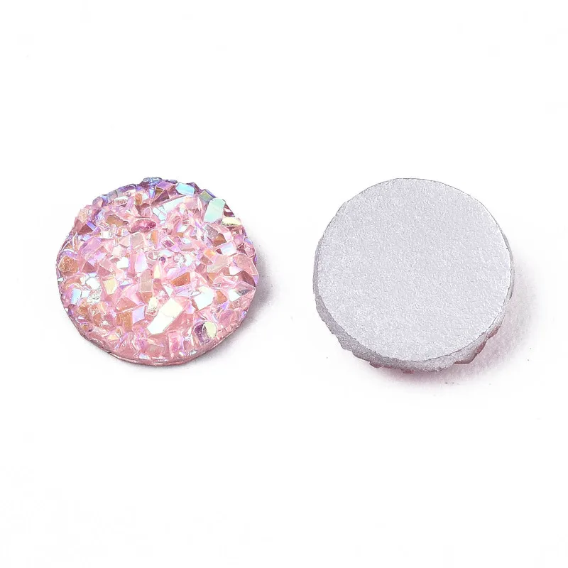200 szt. Kaboszony z żywicy imitacja Druzy agat płaskie okrągłe AB kolorowy platerowany gorące różowe 8x2,5mm — zdjęcie 3