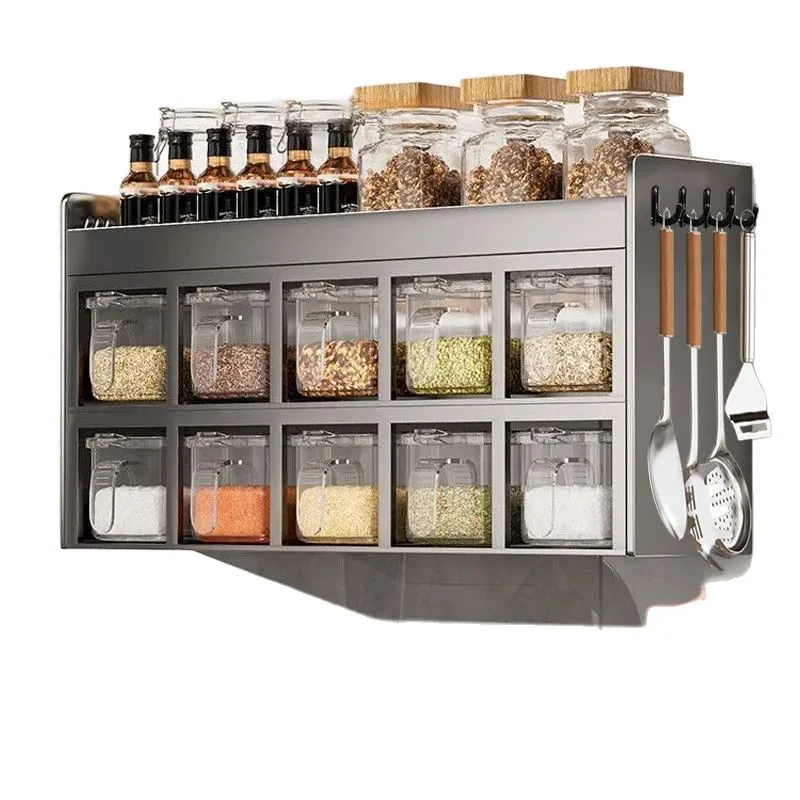 

Kitchen seasoning storage non-punching multi-functional wall-mounted wall seasoning bottle storage rack