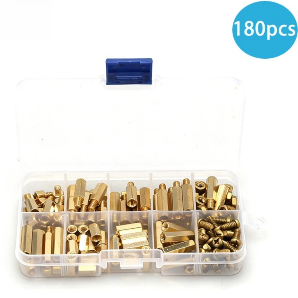 180PCS Hardware Copper Nails Brass Hexagonal Copper Columns M4 Metal Nut Screws Columns Isolation Columns Screw Posts Fasteners