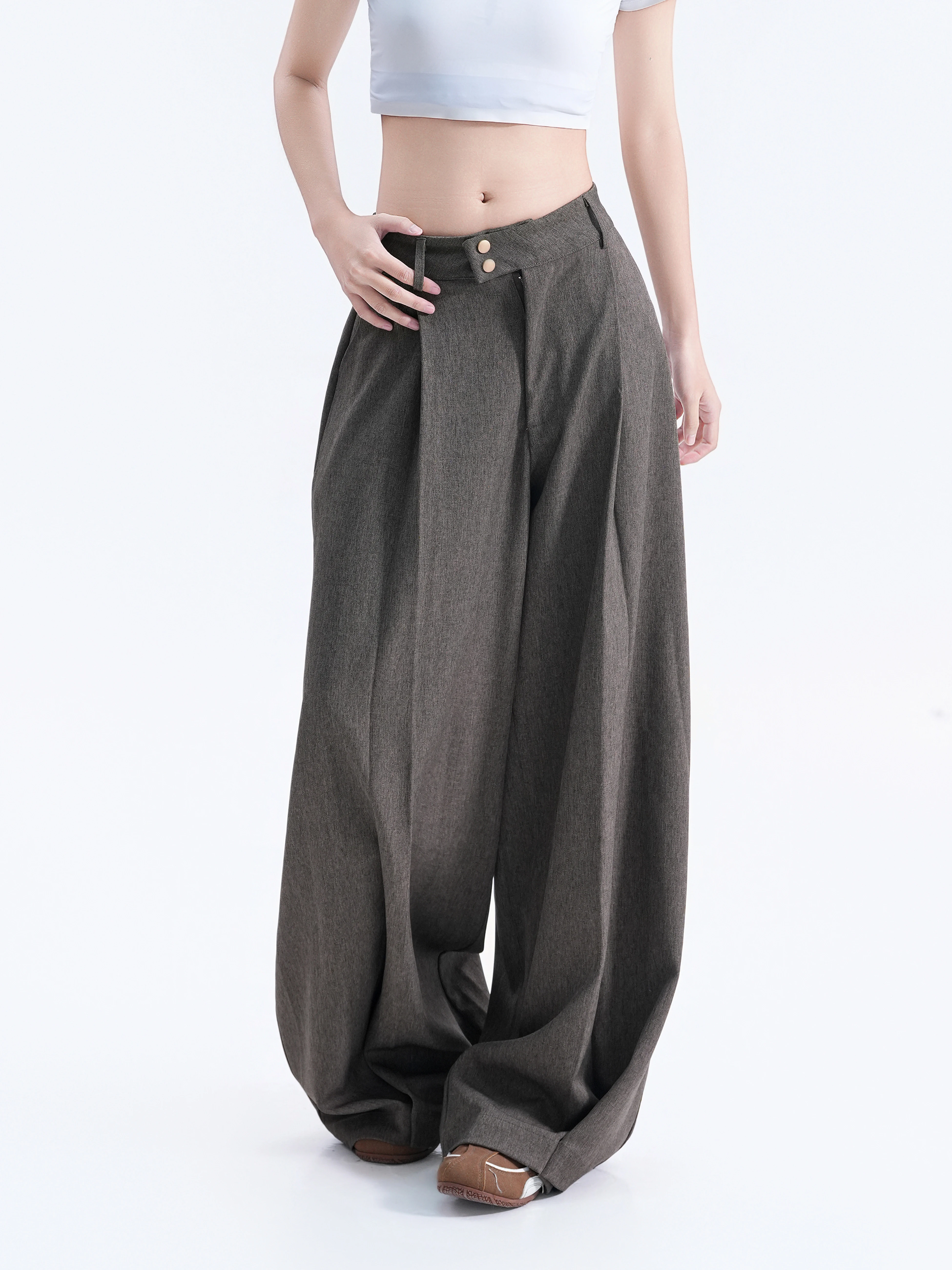 American Style Pleated Floor-Length Wide Leg Pants Women Casual Trousers Couple Match Slimming Drapey Casual Pants