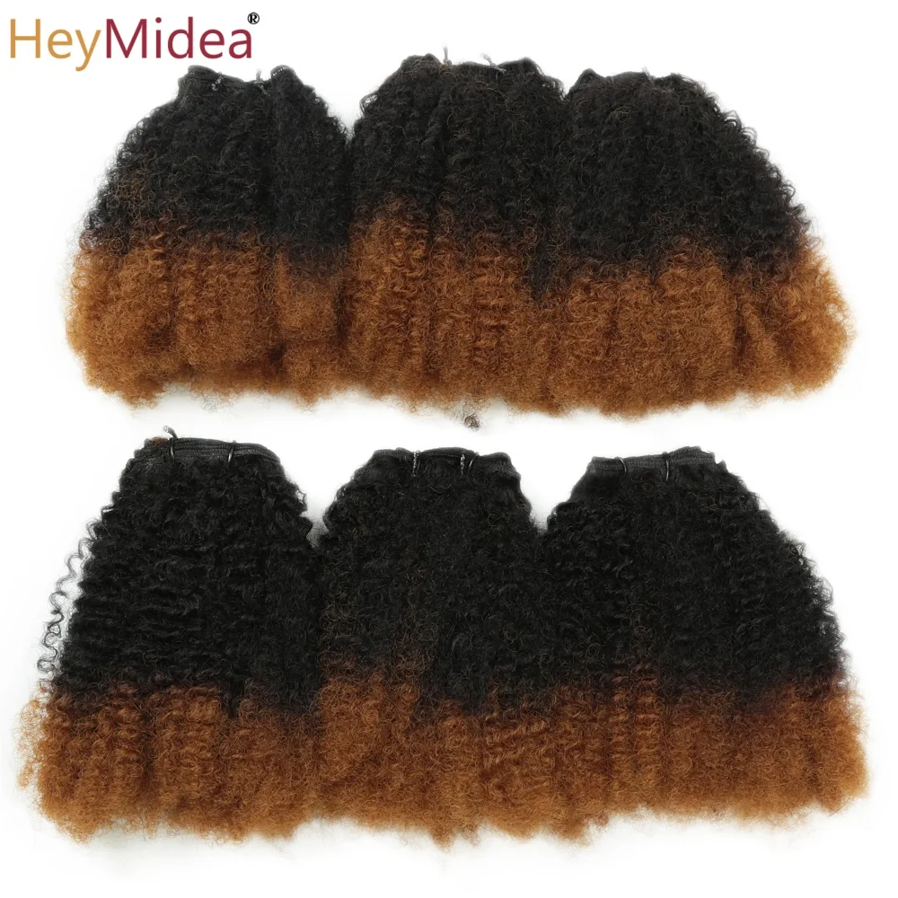 

6Pcs Afro Kinky Curly Synthetic Weft Hair 8Inch Curly Weave Hair Bundles Sew In Ombre Brown Protein Fiber Marley Hair Extensions