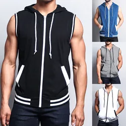 Fashion Zipper Hoodies Men Tank Tops Loose Casual Sleeveless Tops 2023 Summer Hood Pocket Tee Shirt Male Streetwear Tees Blusa