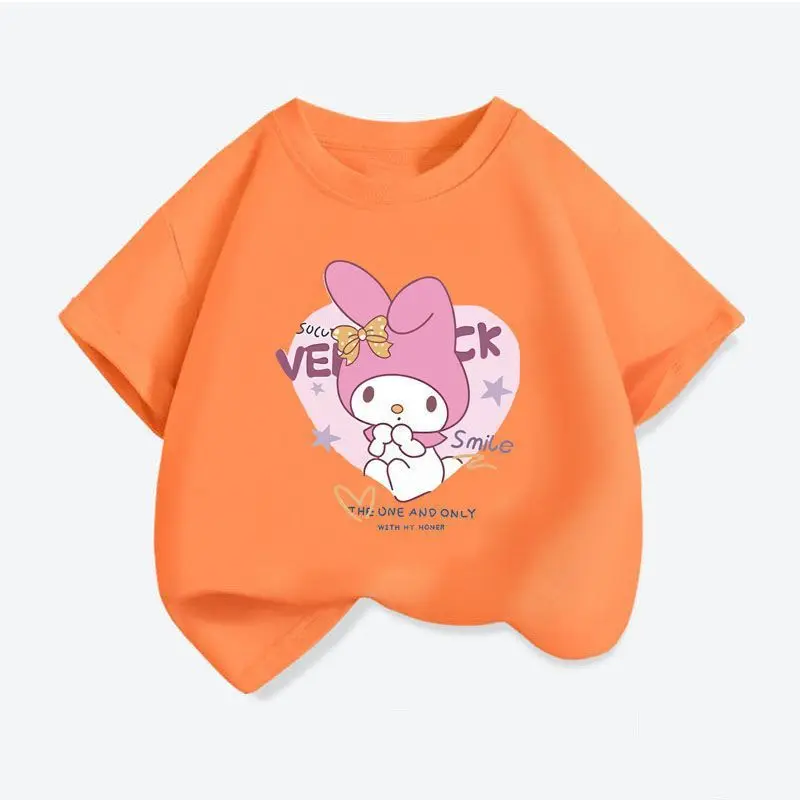 Sanrio 2024 New Girl Boy T-Shirt Short Sleeve Summer Cute Sweet Cartoon My Melody Hello Kitty Kuromi Top Clothing Gift