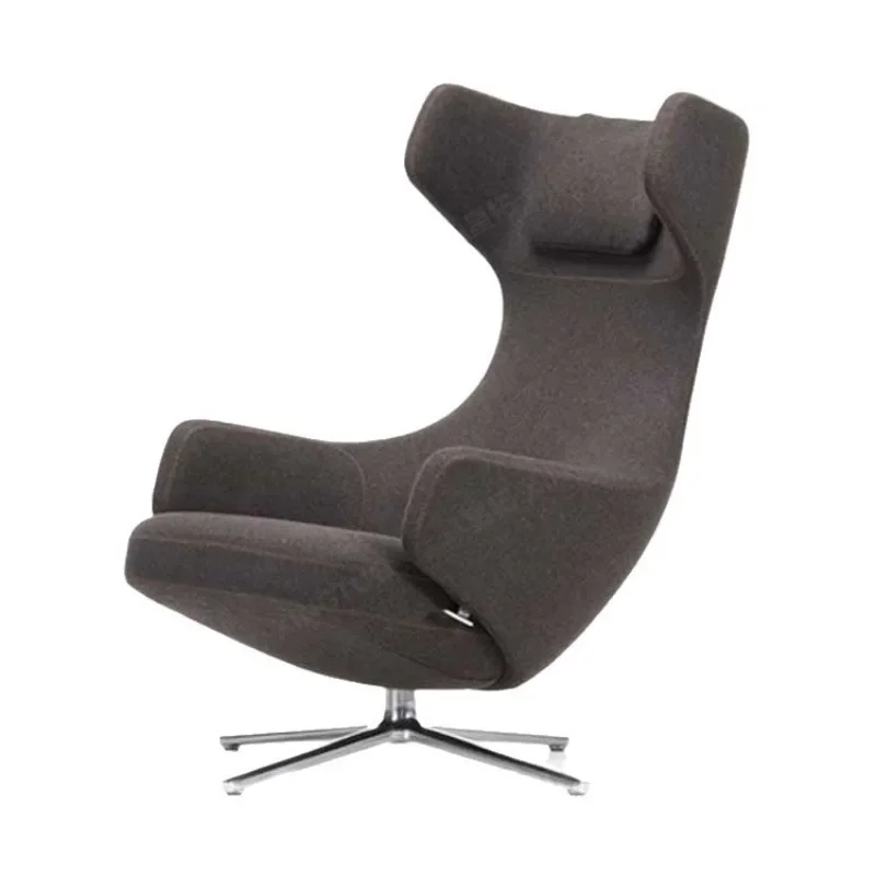 Office curved plate, foot pedal, high-end feeling, backrest, armrest, rotating fabric, leather single sofa chair