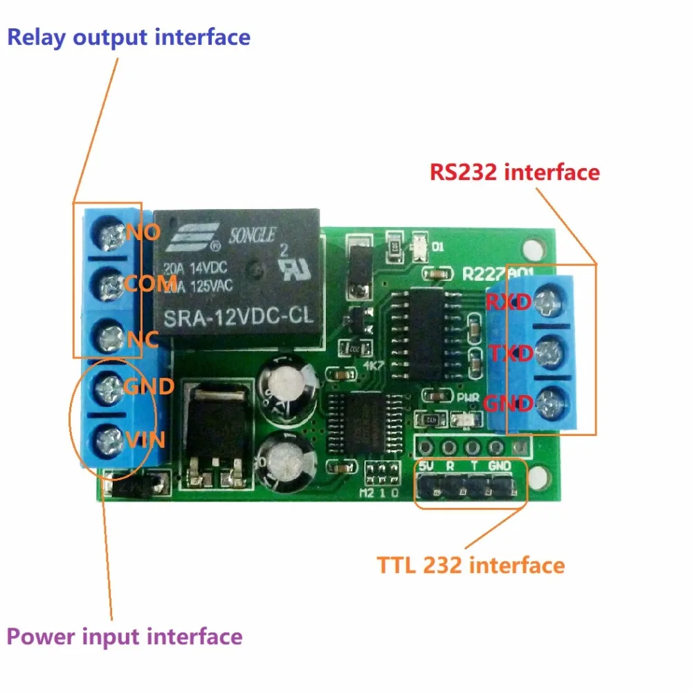 2 IN 1 RS232 TTL232 Interface Serial Port Relay Switch for Smart Home Garage Door Alarm Farm Motor