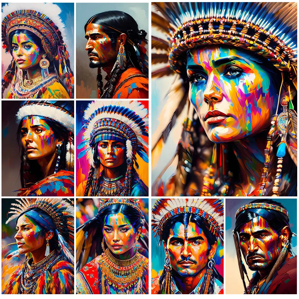 Abstract Native Woman Tribe Girl Colorful Poster Wall Art Canvas Painting Home Decor Wall Pictures For Living Room Unframed
