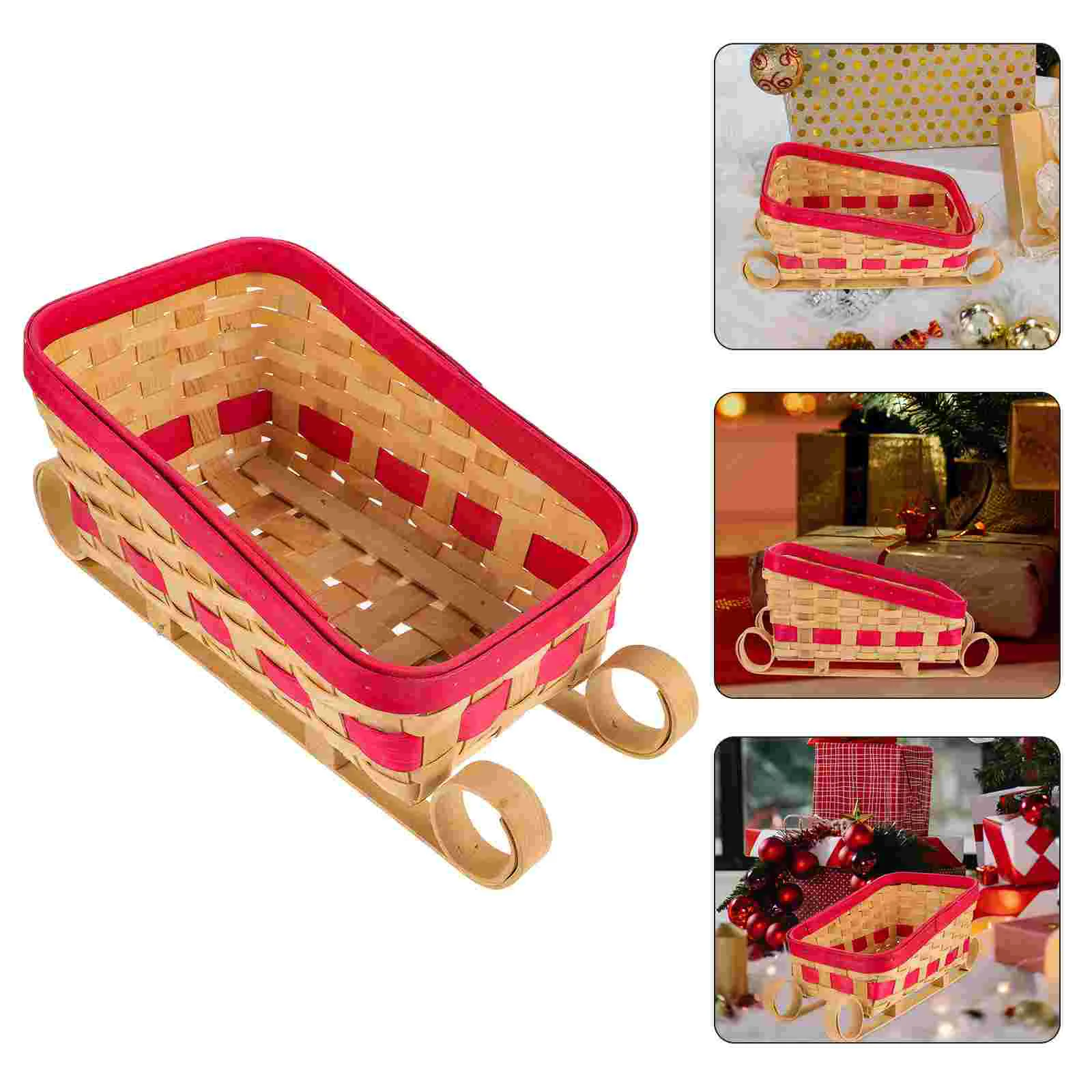 Christmas Sleigh Car Decoration Ornaments Woven Basket Souvenirs Wedding Candy Flower Gift (medium Size) Decorations