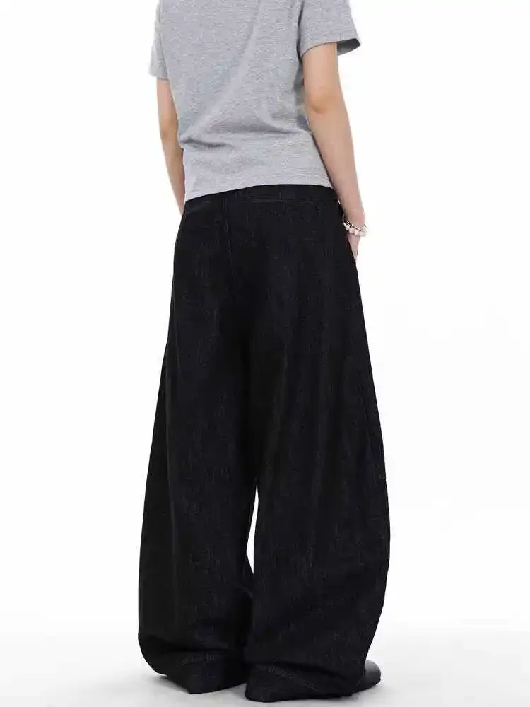 Feminino preto goth y2k emo jeans vintage harajuku baggy faca dobrada jean calças japonês 2000s estilo oversize denim 2025