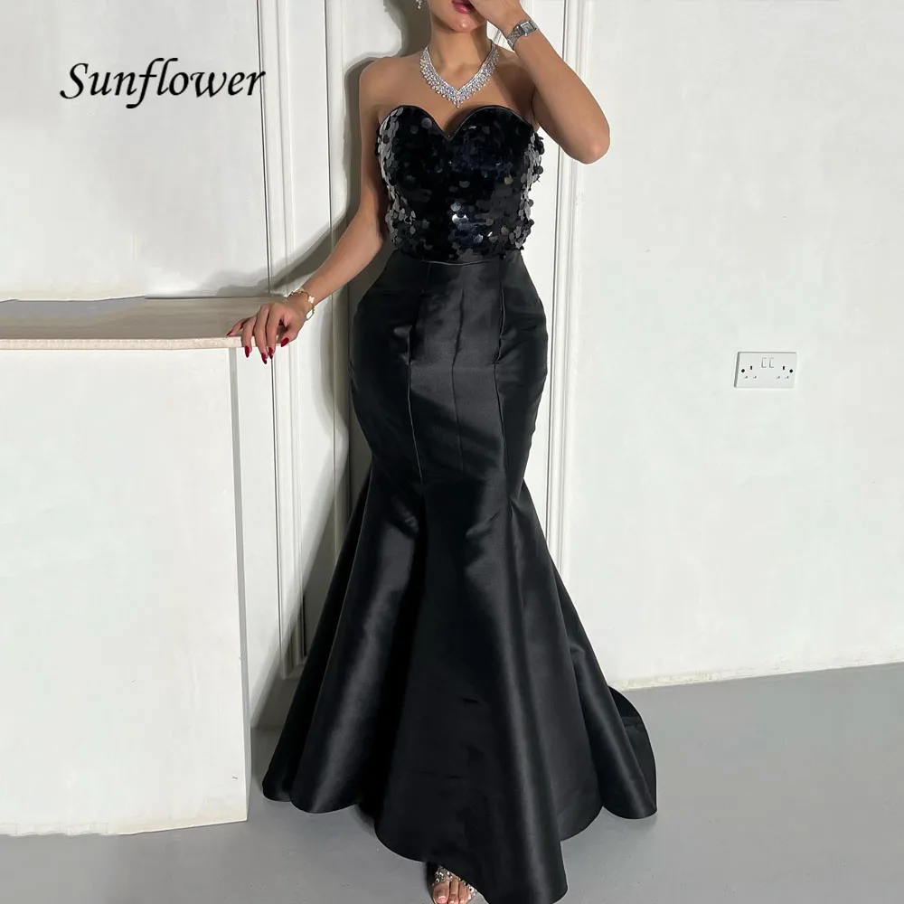 

Sunflower Sweetheart Sequined Mermaid Evening Dresses Saudi Arabia Exquisite Backless Slim Satin Occasion Dresses Party Gowns