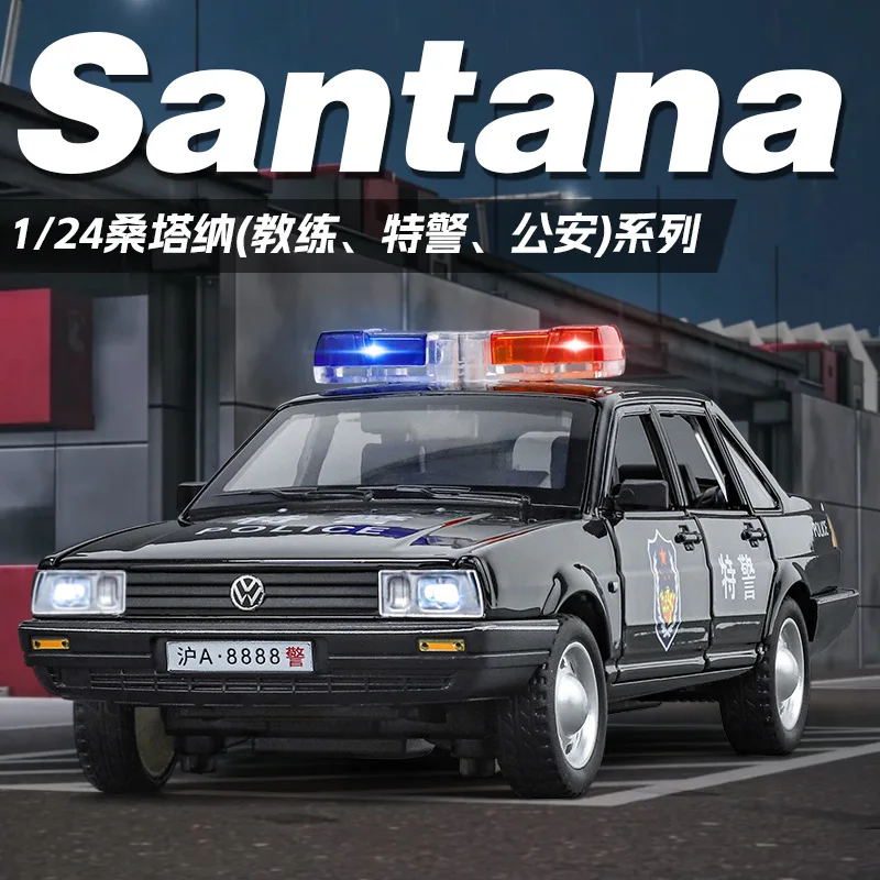 

1:24 Volkswagen SANTANA модель полицейского автомобиля из сплава, литой и игрушечный металлический автомобиль, модель имитации звука и искусственных детских подарков