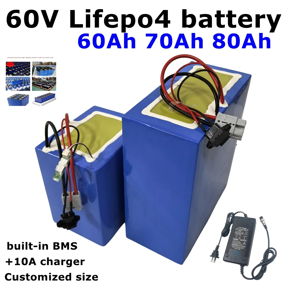 HX-Batterie au lithium LiFePO4 avec BMS, cycle profond, vélo électrique 3000W, scooter 8.5, moto AGV, chargeur 10A, 60V, 40Ah