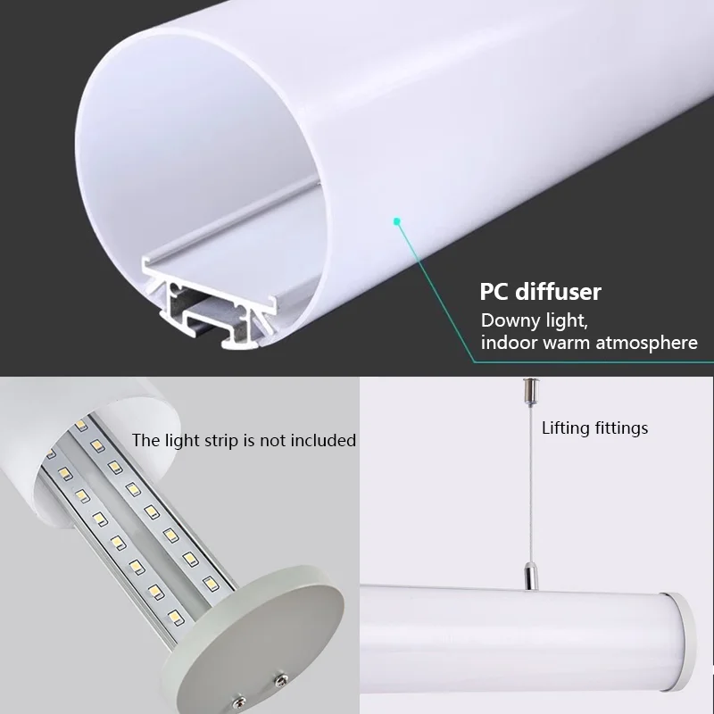 Round/Square LED Aluminum Profile PC Cover Channel Cabinet Wall Ceiling Decor Three Sided Luminous Linear Hanging Bar Strip Lamp