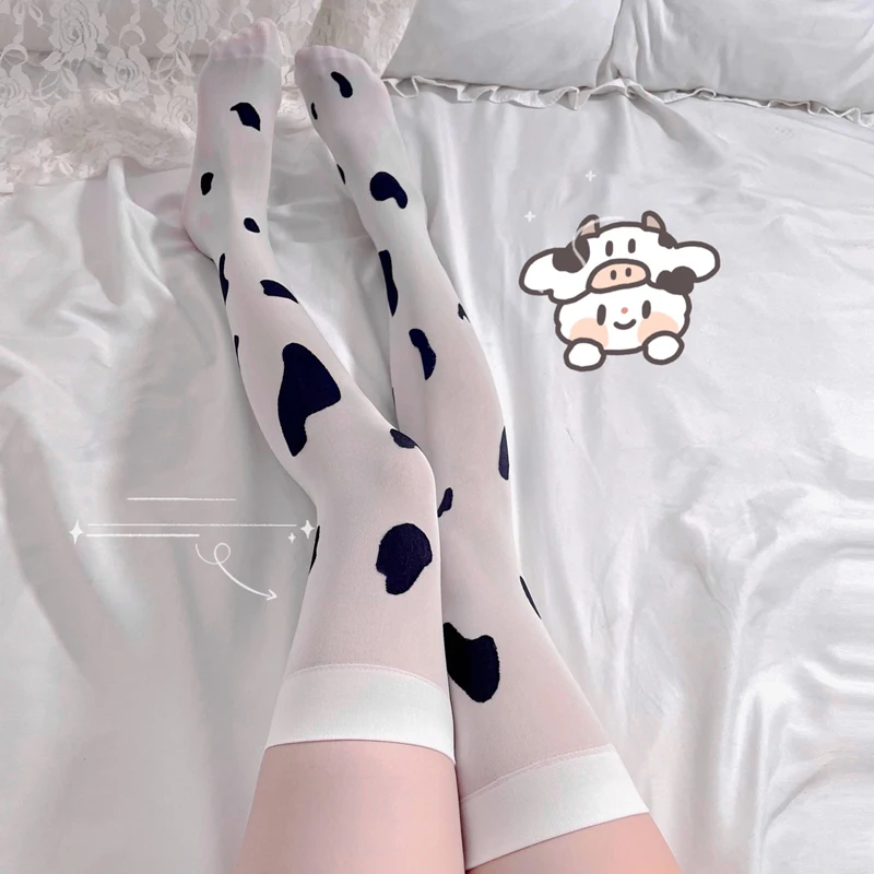 Kawaii Cosplay Outfits Medias Cute Lovely Cow Spots Printed Thigh High Stockings Women Sexy Lingerie For Role Playing Games